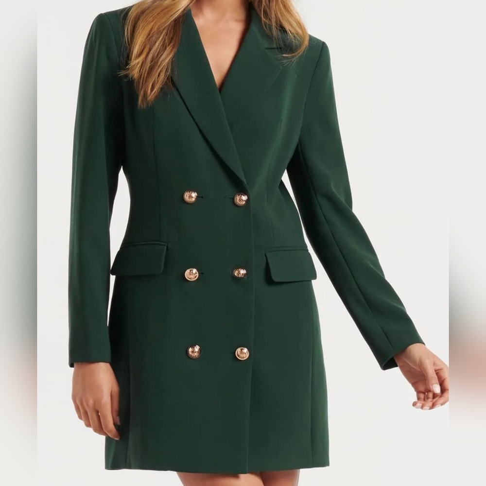 Women's Green Double-Breasted Blazer Dress